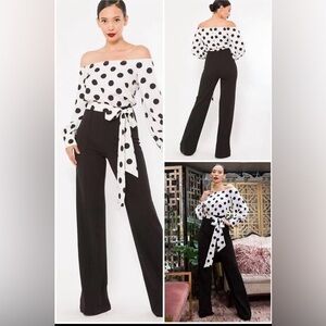 Jumpsuit Valentine Black And White Size Large Sleeve 3/4 With Zipper Neck Round